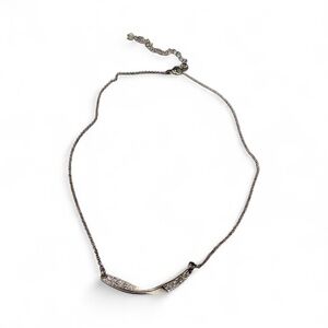 Dainty Crystal Bar Necklace – Minimalist Silver Tone Chain Coquette Jewelry